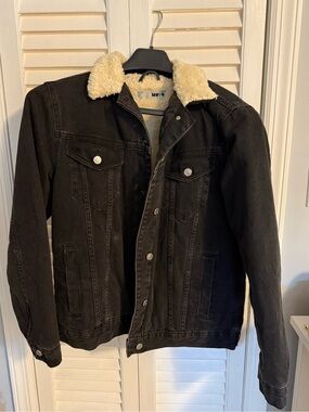 TOPSHOP Black Denim Fur Lined Jacket size US 8
